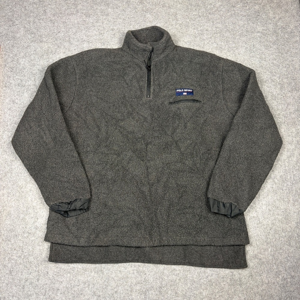Polo Sport Ralph Lauren Mens Grey Fleece Quarter Zip Pullover Jacket Medium